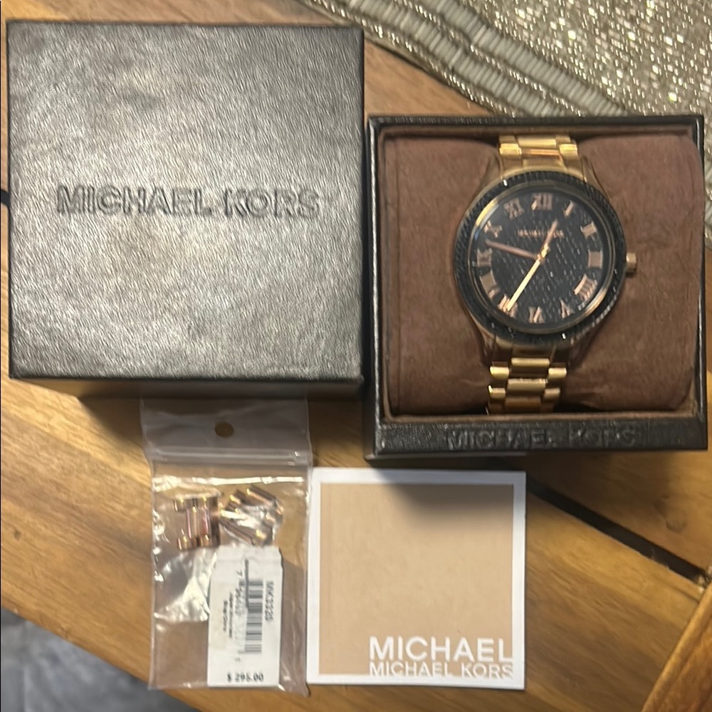 Michael Kors Rose Gold and Black Crystal Watch